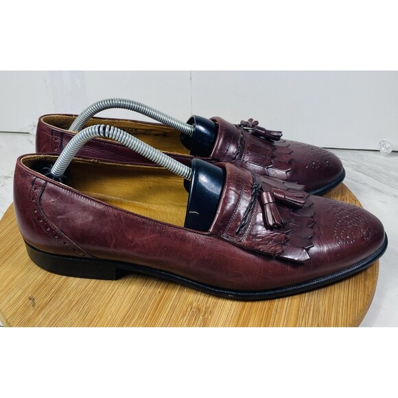 BOSTONIAN ITALY Mens 11M Burgundy Leather Tassel Kiltie Loafers Wingtip Shoes